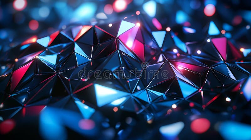 Abstract 3D Low Poly Background Red Blue Shiny Geometric Triangles stock illustration