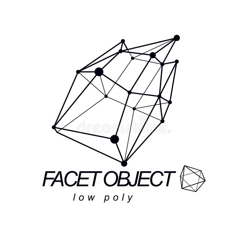 Abstract 3d Polygonal Wireframe Object, Vector Geometric Low Pol Stock