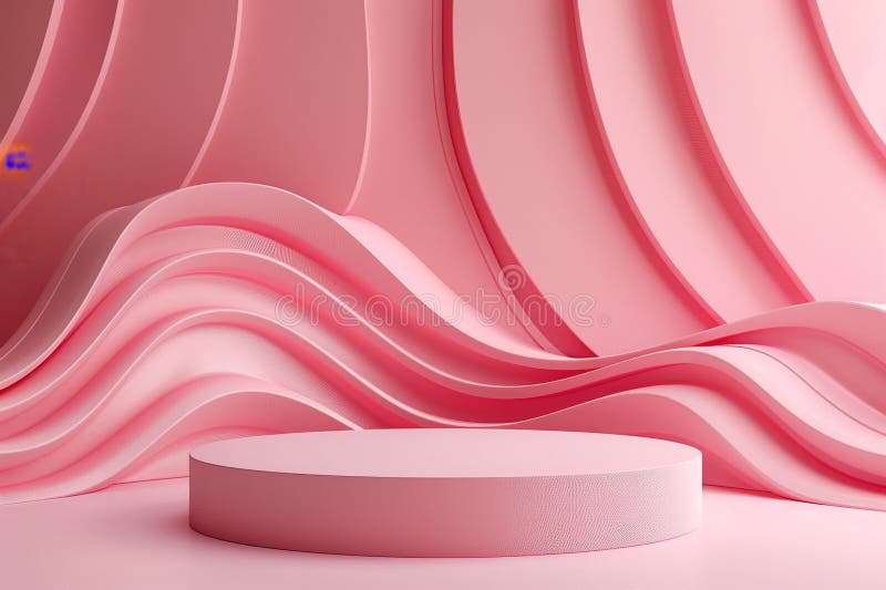 Fundal abstract 3d cu unde roz și podium gol stock illustration