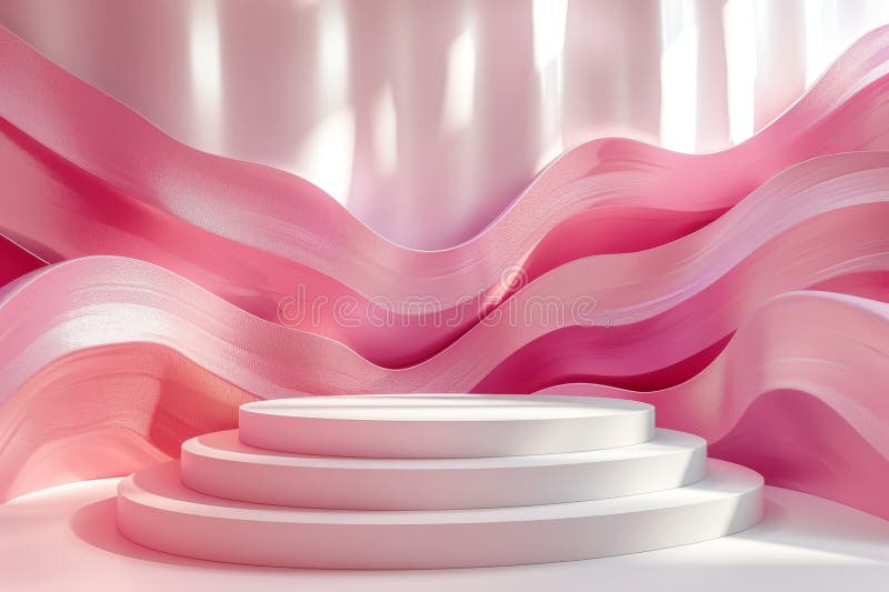 Fundal abstract 3d cu unde roz și podium gol royalty free illustration