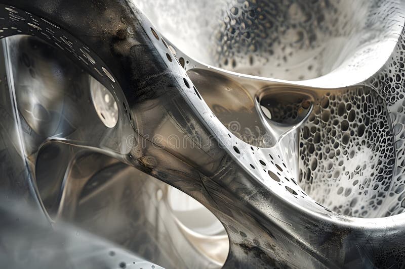 Abstract 3D Render Exploring of Perfoated Metallic Structures with Organic Cavelike Forms and Textured ilustracji