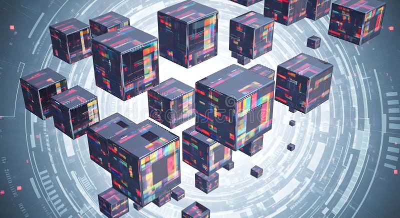 Abstract Data Cubes on Tech Background vector illustration
