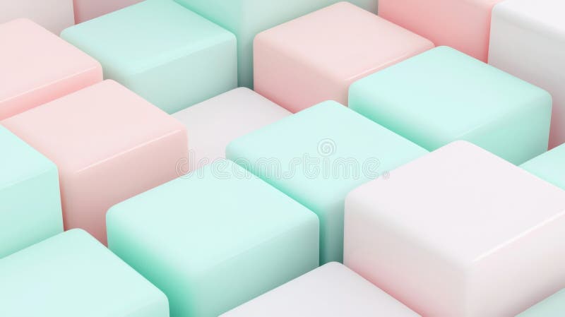 Abstract 3d render of a geometric pattern formed by many cubes of different pastel colors, creating a soothing and vector illustration