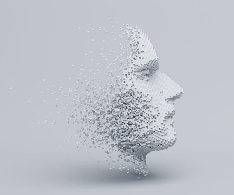 Abstract 3D Render of a Human Face from Cubes Stock Illustration