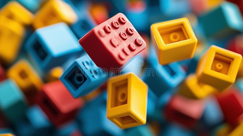 Abstract 3D Render Of Multicolored Blocks Floating In Space royalty free illustration