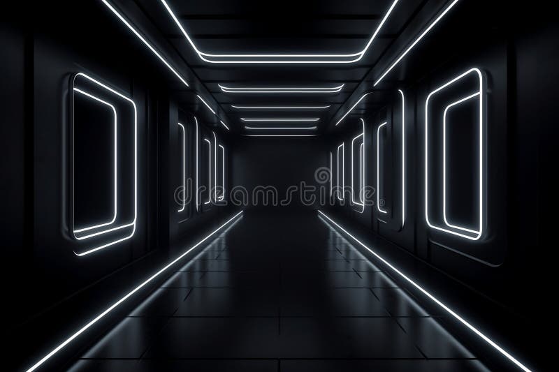 Abstract 3D Render of a Neon Black and White Background with an Empty