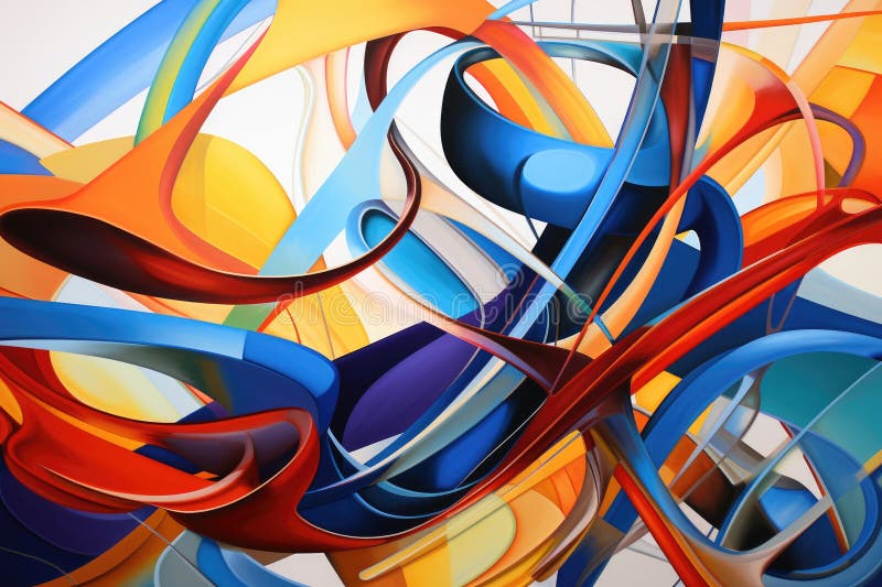 Abstract 3d rendering of chaotic colorful shapes. Futuristic background design. A dynamic mixture of straight and curved lines stock illustration