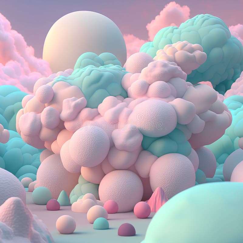 Abstract 3d rendering of clouds and planets in pastel colors. royalty free illustration