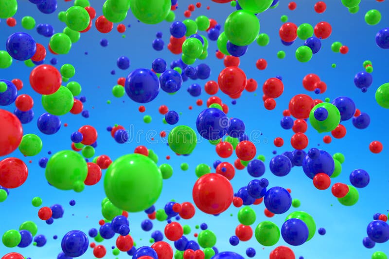 Abstract 3d Rendering of Colorful Balls in Sky Stock Illustration