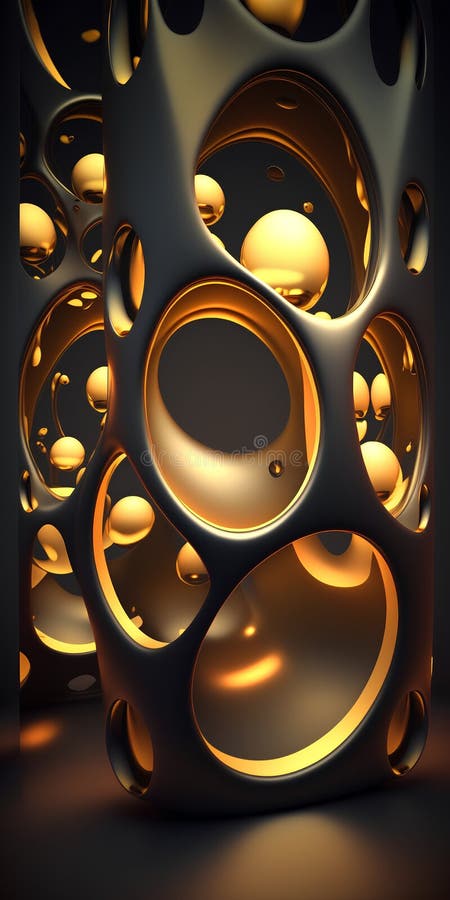 Abstract 3d rendering of geometric forms. Futuristic background with glowing spheres. vector illustration
