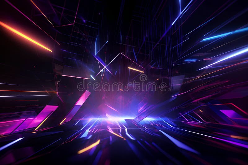 Abstract 3d rendering of geometric shapes. Futuristic background with neon lights. vector illustration