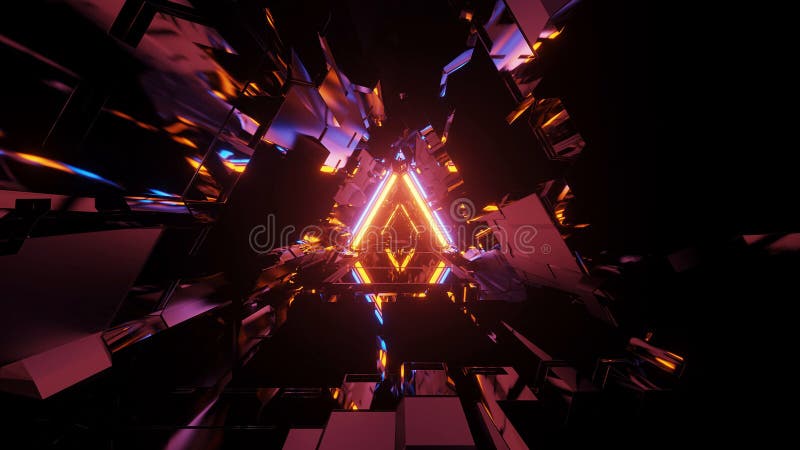 Abstract 3d rendering illustration with blue pink and orange neon lights vector illustration