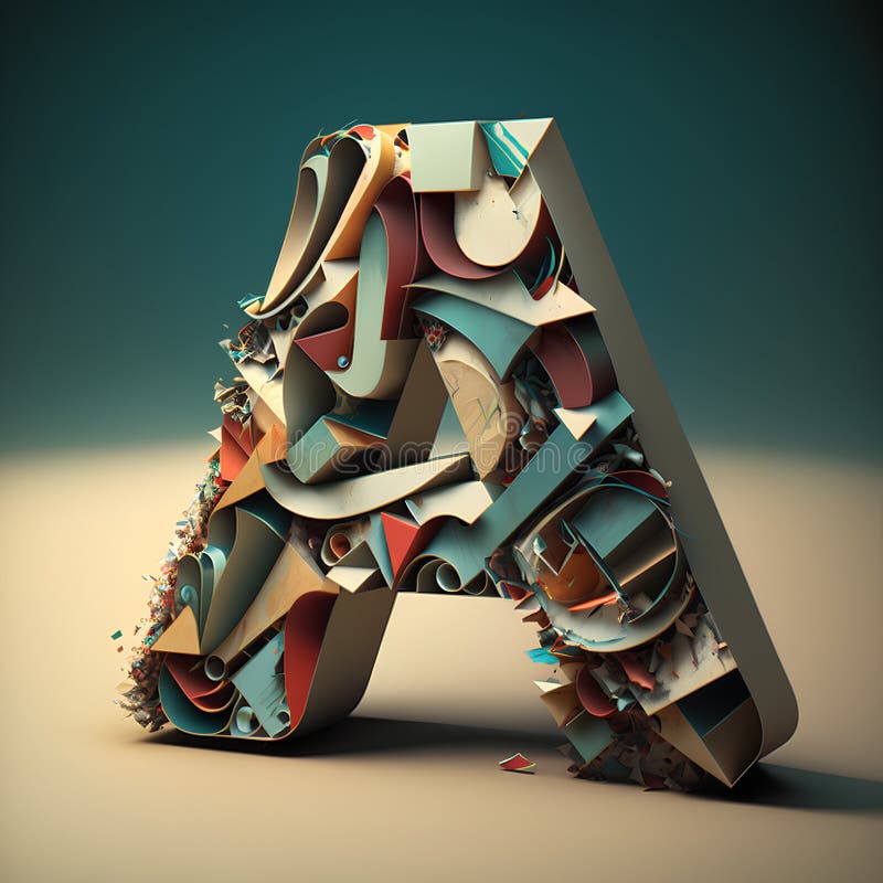 Abstract 3d rendering of letter A in low poly style. Futuristic font. AI generated. AI generated image. Illustration and Clip Art.