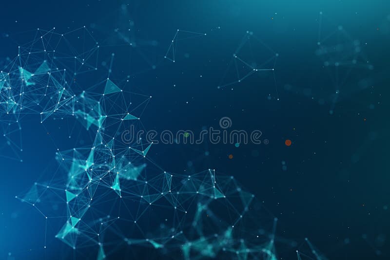 Abstract 3d rendering technology plexus blue dynamic digital surface on blue and green gradient background, geometrical shape with royalty free illustration