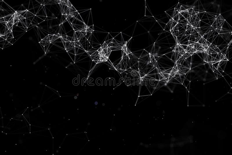 Abstract 3d rendering technology plexus white dynamic digital surface on black background, geometrical shape with white lines vector illustration