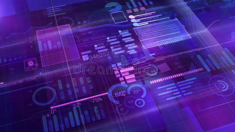 Virtual computer 3D space with a code. stock illustration
