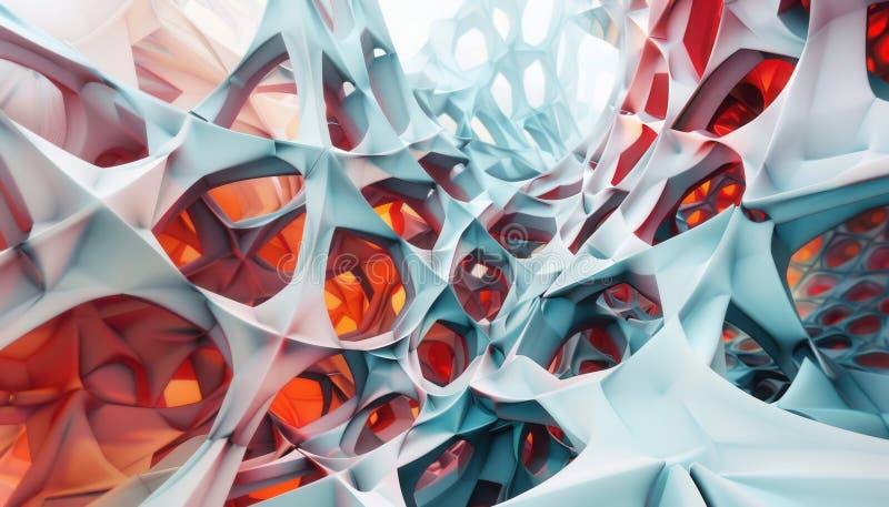 Structură abstractă 3d care prezintă modele complexe în culorile albastru și roșu stock images