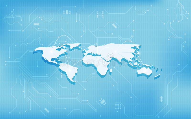 Abstract 3d world map technology digital circuit texture design concept background stock illustration