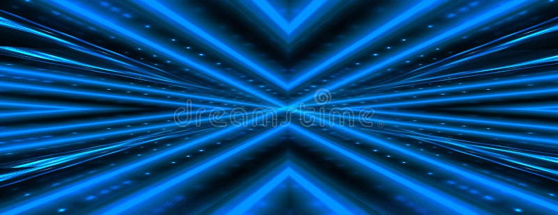 Abstract dark background with brick wall and neon light. Neon blue rays stock images