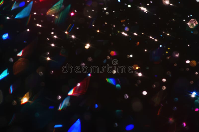 Abstract Dark Background with Colorful Light Reflections and Sparkling Bokeh stock photo