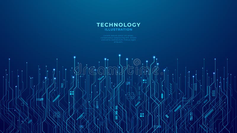 Abstract dark blue background with technology circuit board texture. stock illustration