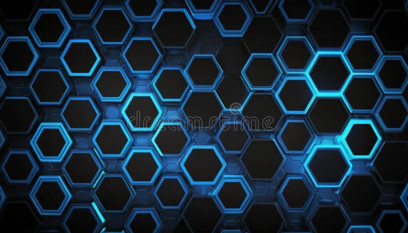 Abstract Dark Blue Hexagon Background with Glowing Neon Edges, 3D Geometric Pattern vector illustration