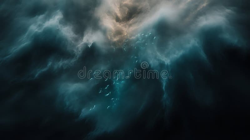 Abstract Dark Clouds with Glowing Teal Light Streaks royalty free stock images