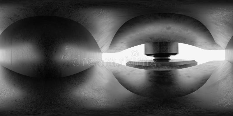 Abstract dark full 360 degree equirectangular panorama hdri of grunge concrete building 3d render illustration