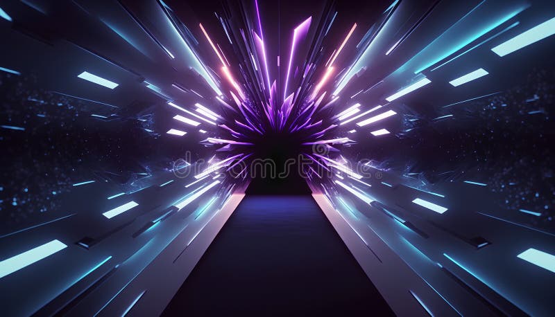 Abstract dark futuristic tunnel with glowing neon lights 3d rendering illustration background royalty free illustration