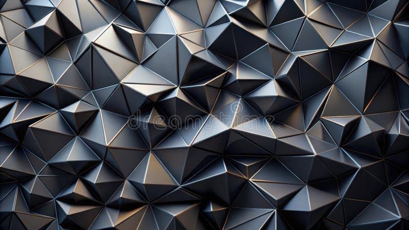 Abstract dark gray metallic triangular facet texture background. Generative AI stock illustration
