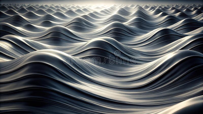 Abstract dark gray undulating wavescape a seamless texture of smooth, curving lines. Generative AI stock illustration