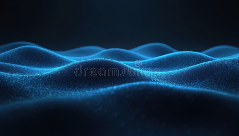 Abstract dark neon blue background with minimal waves. Modern bright wavy curves, generative AI gradient illustration, shiny stock illustration