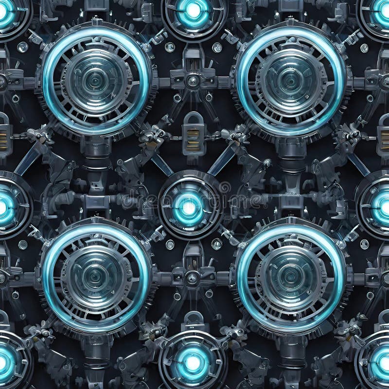 Abstract dark technology background, Colorful seamless pattern with gears and machine parts stock illustration