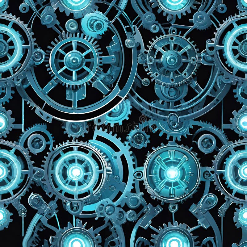 Abstract dark technology background, Colorful seamless pattern with gears and machine parts stock illustration