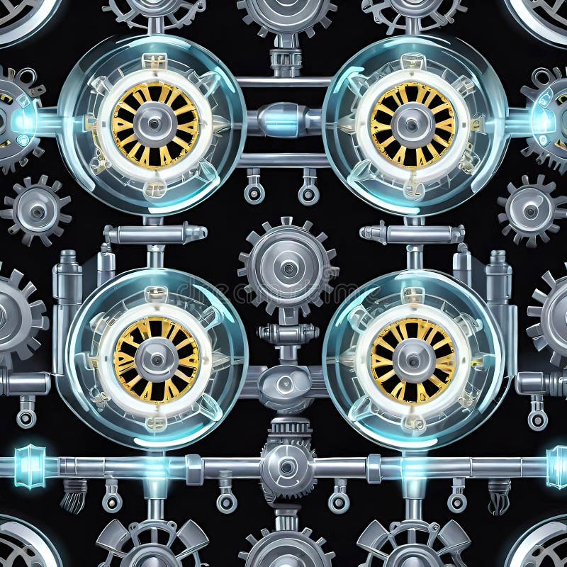 Abstract dark technology background, Colorful seamless pattern with gears and machine parts stock illustration