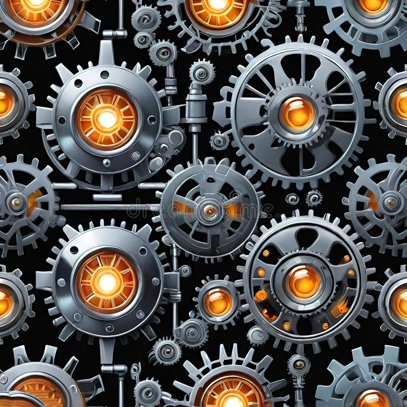 Abstract dark technology background, Colorful seamless pattern with gears and machine parts royalty free illustration