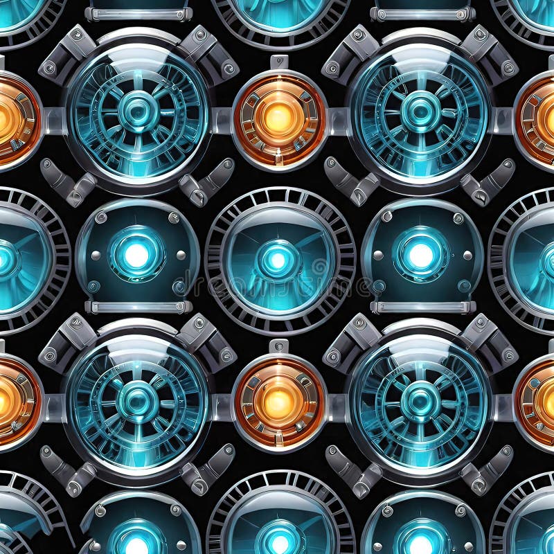 Abstract dark technology background, Colorful seamless pattern with gears and machine parts royalty free illustration