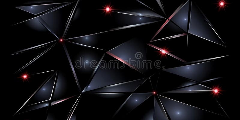 Abstract Dark Triangular Geometric Background with Glowing Lights and Metallic Edges royalty free illustration