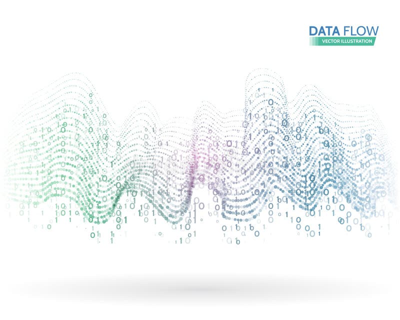 Abstract data flow background with binary code. Dynamic waves technology concept. vector illustration