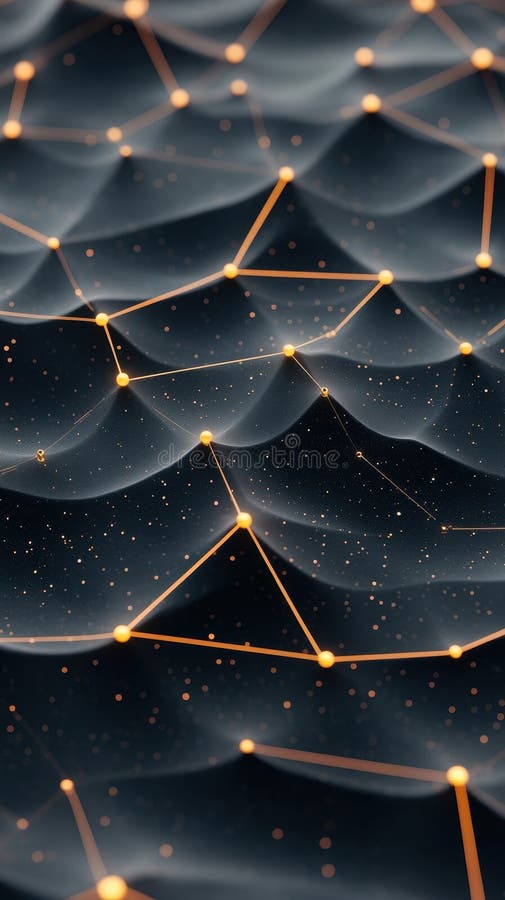 Abstract Data Network Connecting Dots Across Wavy Surface. Neural Networks Communication Concept. Artificial Intelligence System. royalty free stock photos