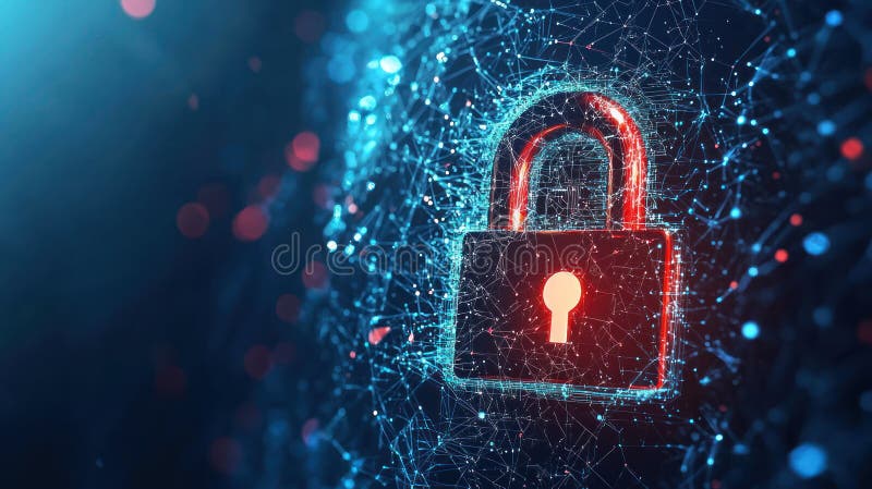 Abstract data streams converging into lock symbolizing security of big data, with vibrant colors and digital feel royalty free stock photography