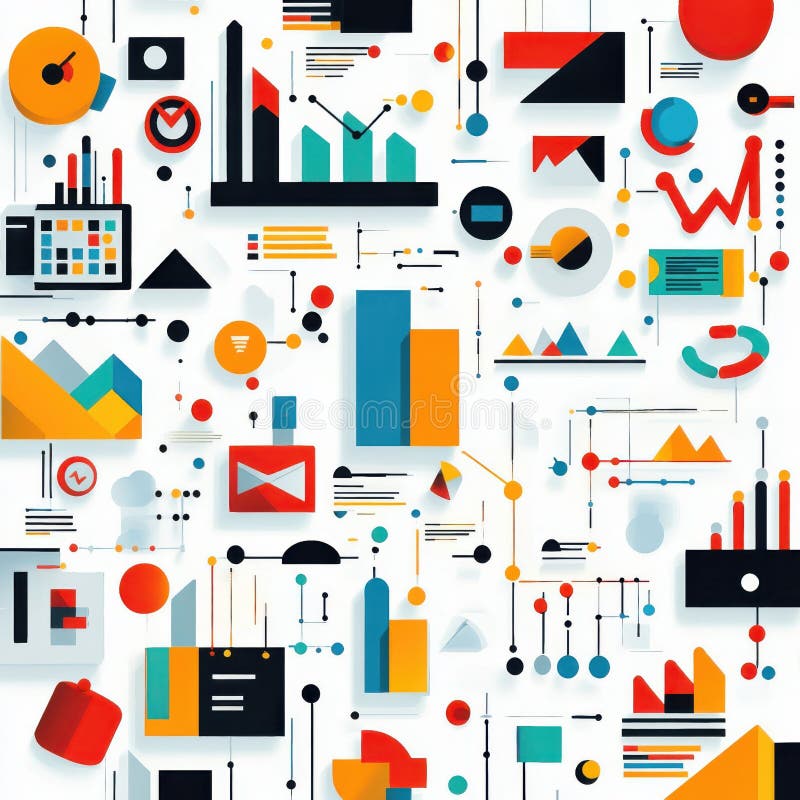 Abstract Data Visualization Colorful Charts and Graphs Business Analytics isolated on white background vector illustration