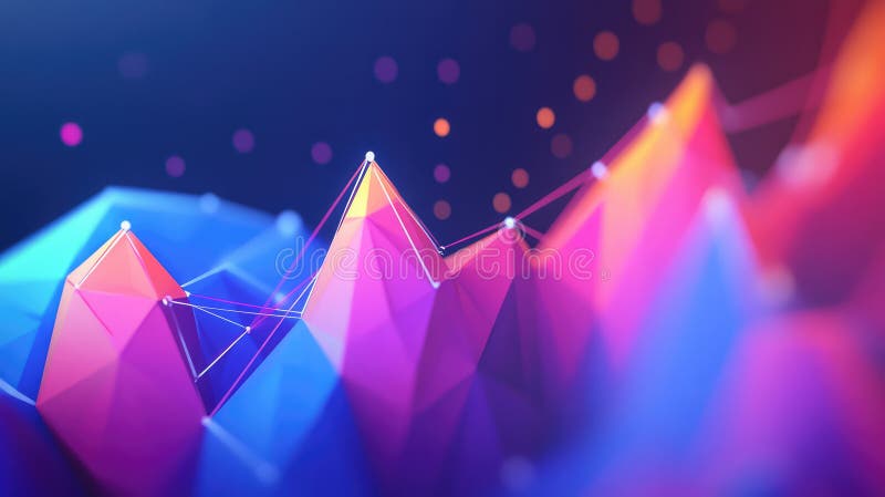 Abstract polygonal background with a network of connected points forming a dynamic landscape of peaks and valleys, representing complex data analytics or technological concepts. Blockchain network analysis stock images, royalty-free photos and pictures