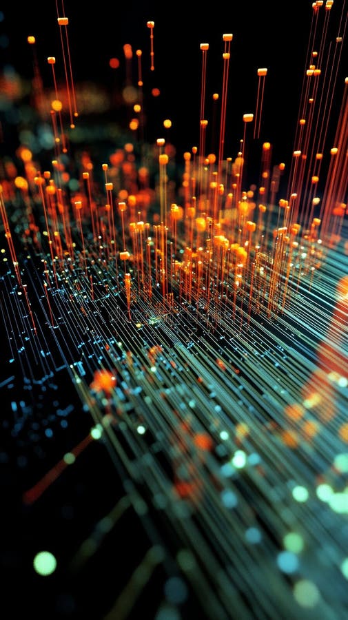 Abstract Data Visualization med Colorful Light Rays and Particals vektor illustrationer