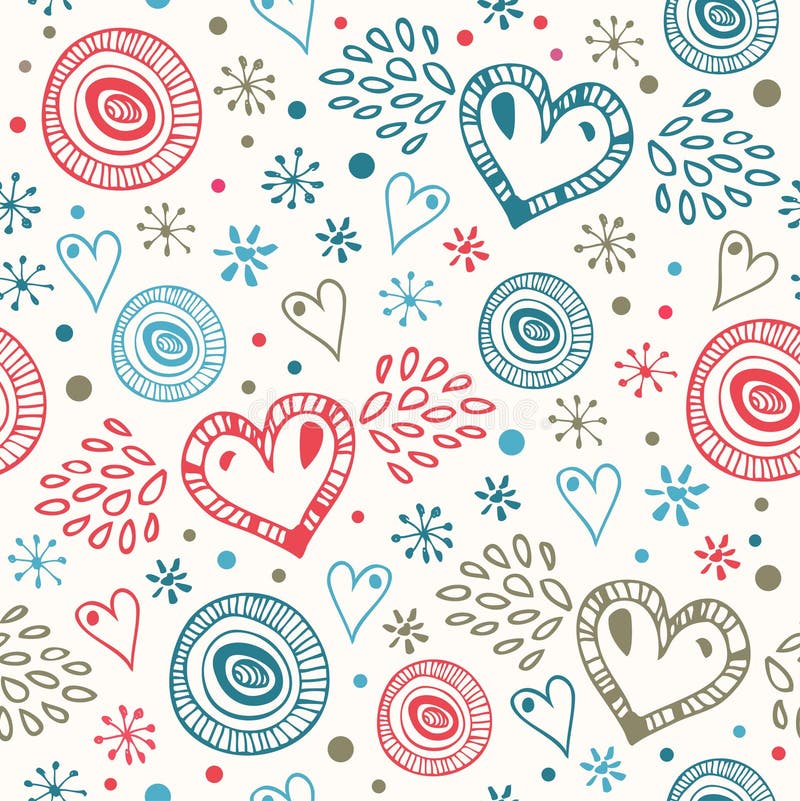 Abstract decorative seamless background with fly hearts. Endless doodle pattern royalty free illustration