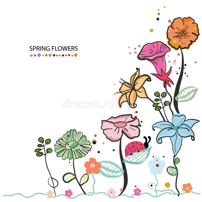 Abstract decorative vibrant color spring flowers greeting card stock illustration