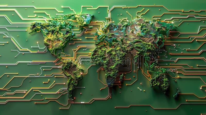An abstract depiction of a human brain with digital circuits extending outward, symbolizing the intersection of human royalty free stock photos