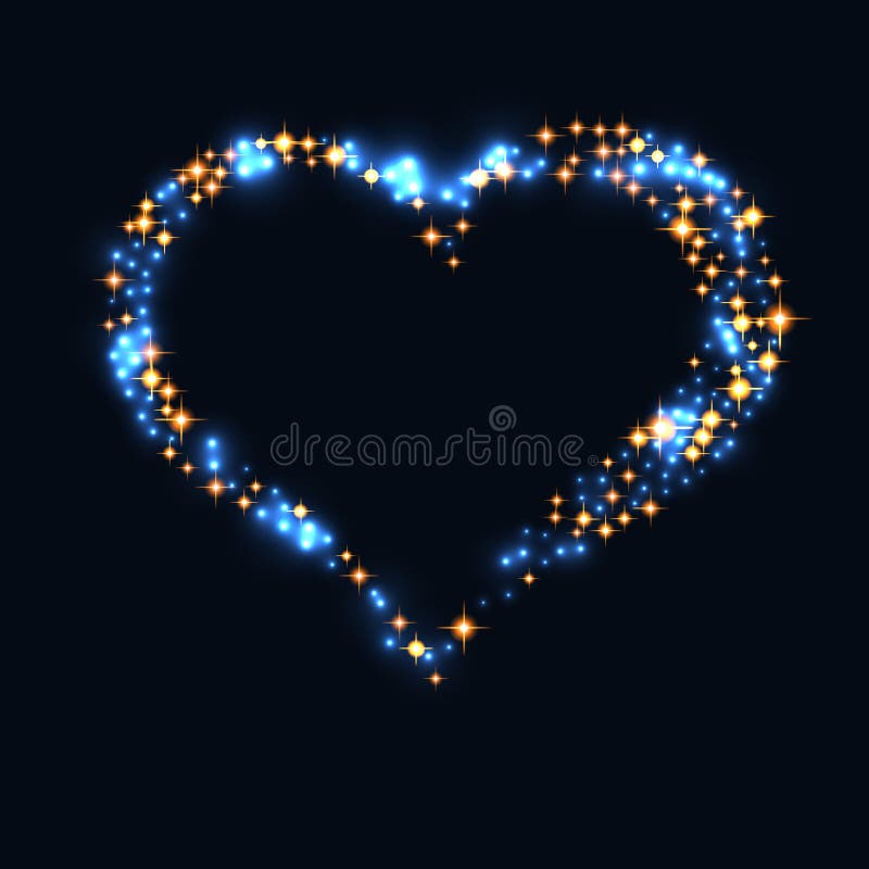 Abstract design - blue glitter particles in heart shape. Glowing sparkling particles on dark background stock illustration Abstract design - blue glitter particles in heart shape. Glowing sparkling particles on dark background stock illustration