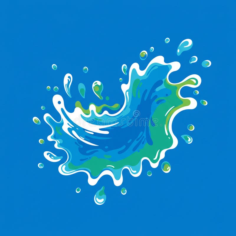 Abstract design of a colorful splash on a blue background. The splash features a royalty free illustration