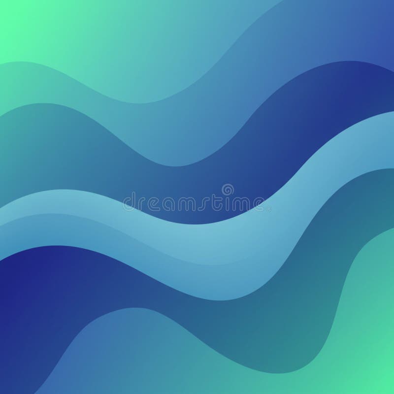 Abstract design featuring smooth, wavy gradients in blue and green tones. stock illustration